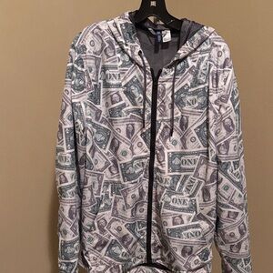 H&M Money Print Windbreaker Jacket - Gray and Green